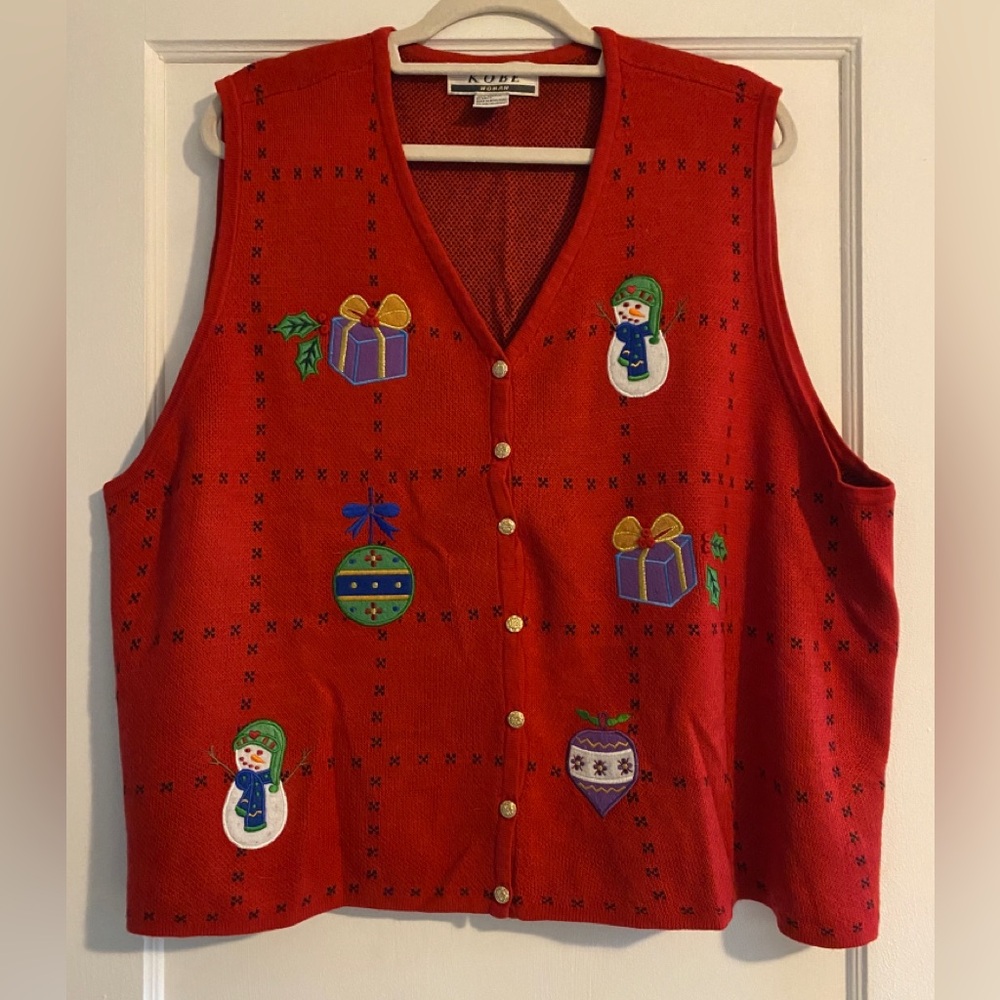 Vintage Kobe Woman Ugly Christmas Sweater Vest Snowman Presents Red Size 3X
